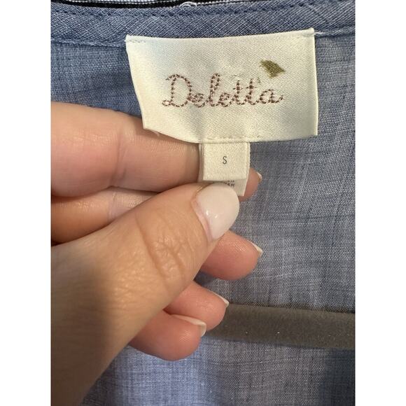 Anthropologie Deletta Babydoll Tunic Size S Striped Chambray Cap Sleeve Top - Picture 5 of 10